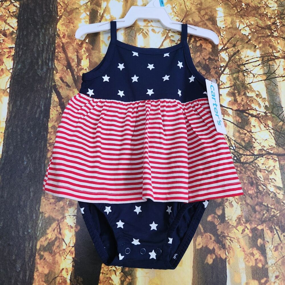 Carters Baby Girl Kids Clothes 6 Months Romper 4th Of July Cute Outfit New